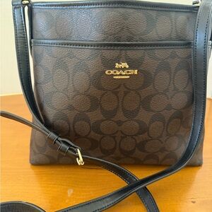 Coach Brown Crossbody Bag with Monogram and Gold Accents